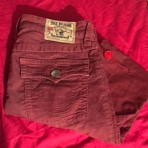 Burgundy corduroy True Religion Jeans